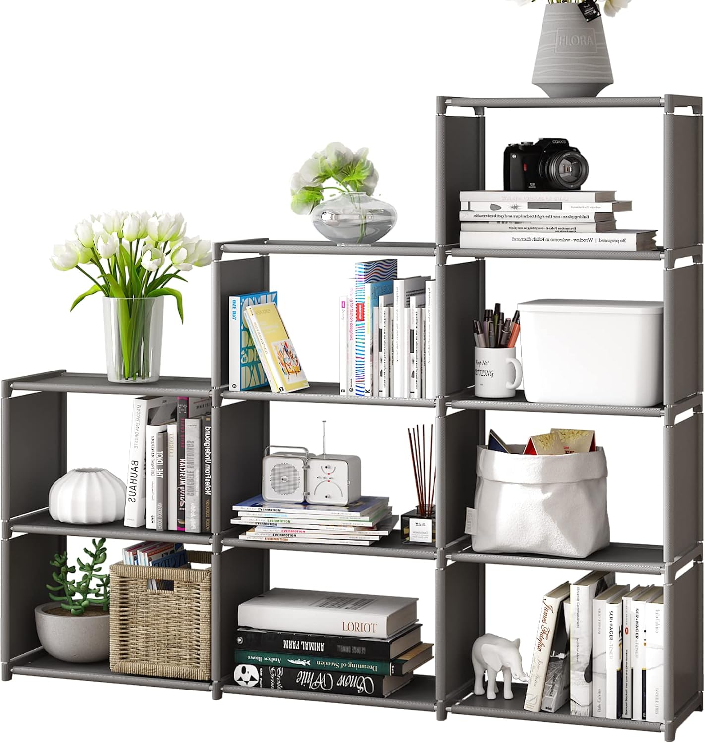 Portable Bookshelf, 9 Cube Closet Storage Organizer Bookcase,Clothes Storage for Living Room Study Room Bedroom