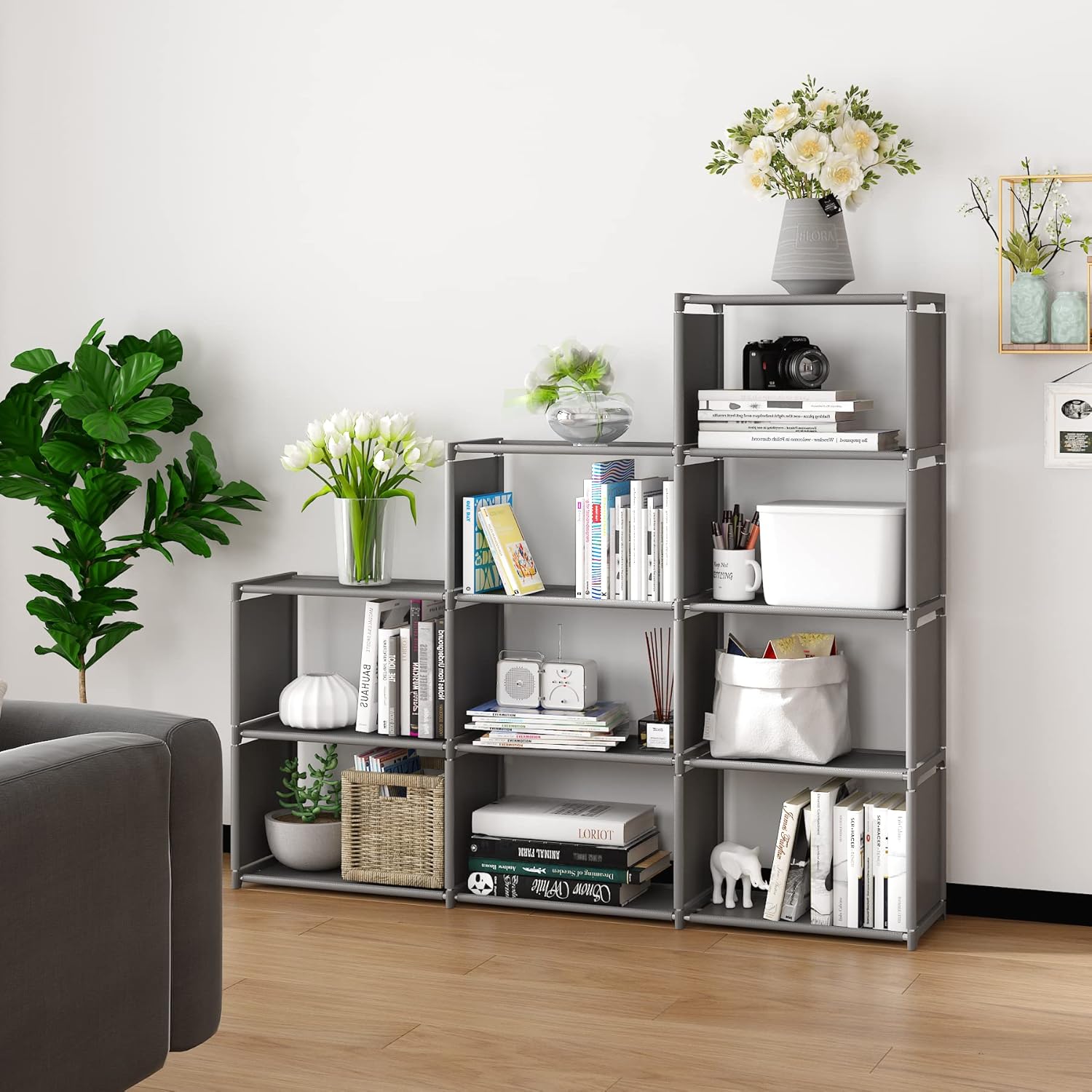 Portable Bookshelf, 9 Cube Closet Storage Organizer Bookcase,Clothes Storage for Living Room Study Room Bedroom