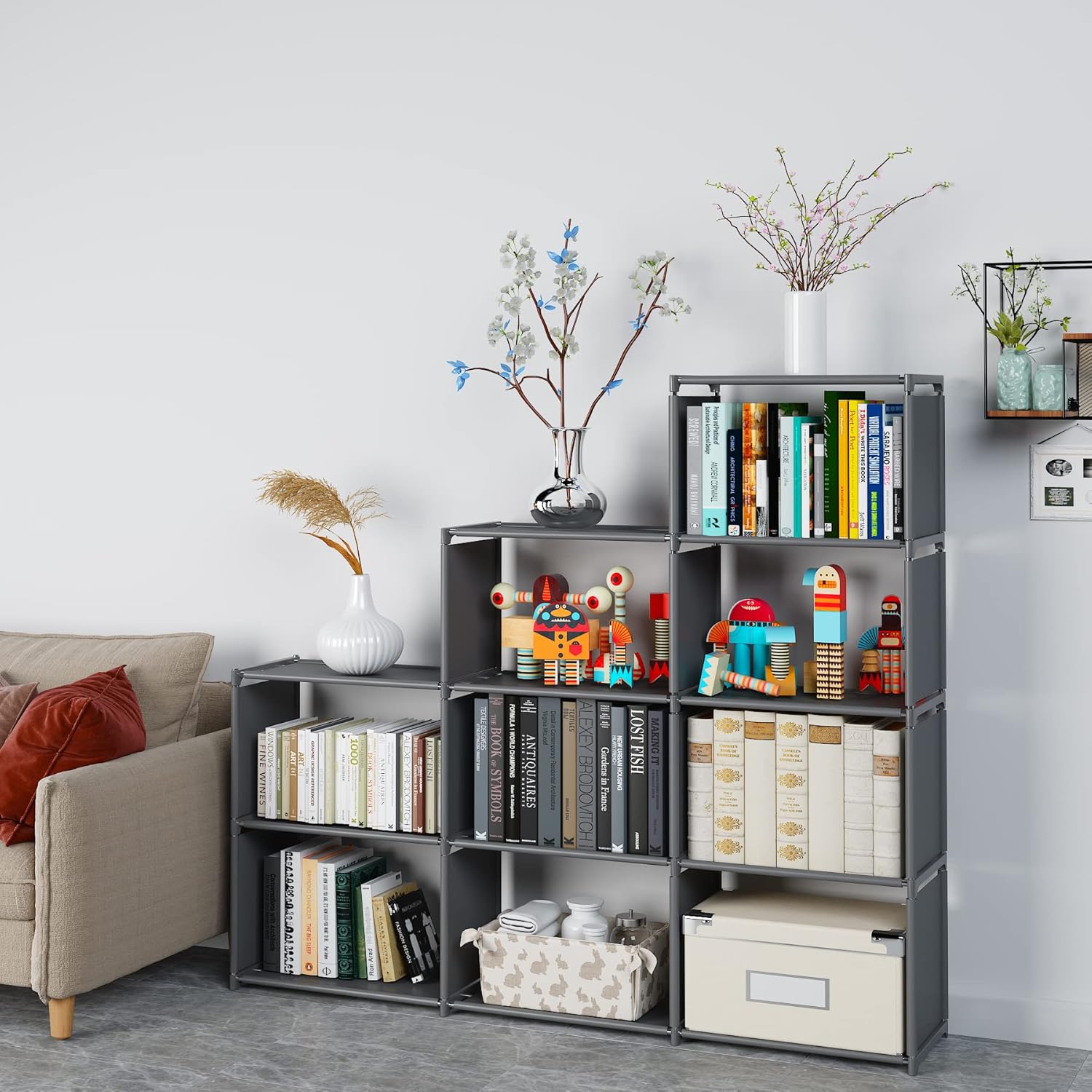 Portable Bookshelf, 9 Cube Closet Storage Organizer Bookcase,Clothes Storage for Living Room Study Room Bedroom