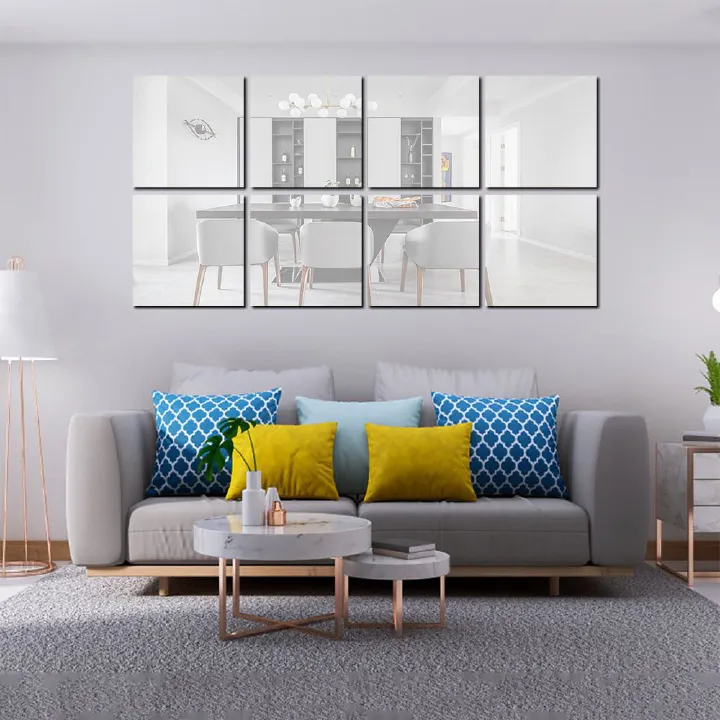8 Pieces Self Adhesive Mirror Stickers 15cm*15cm Flexible Cut to Size Mirror Sheets Wall Frameless Small Sheets for Home Living Room Wall Decor