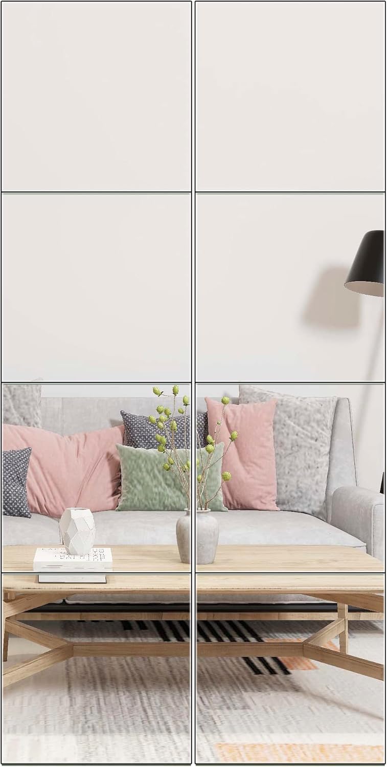 8 Pieces Self Adhesive Mirror Stickers 15cm*15cm Flexible Cut to Size Mirror Sheets Wall Frameless Small Sheets for Home Living Room Wall Decor