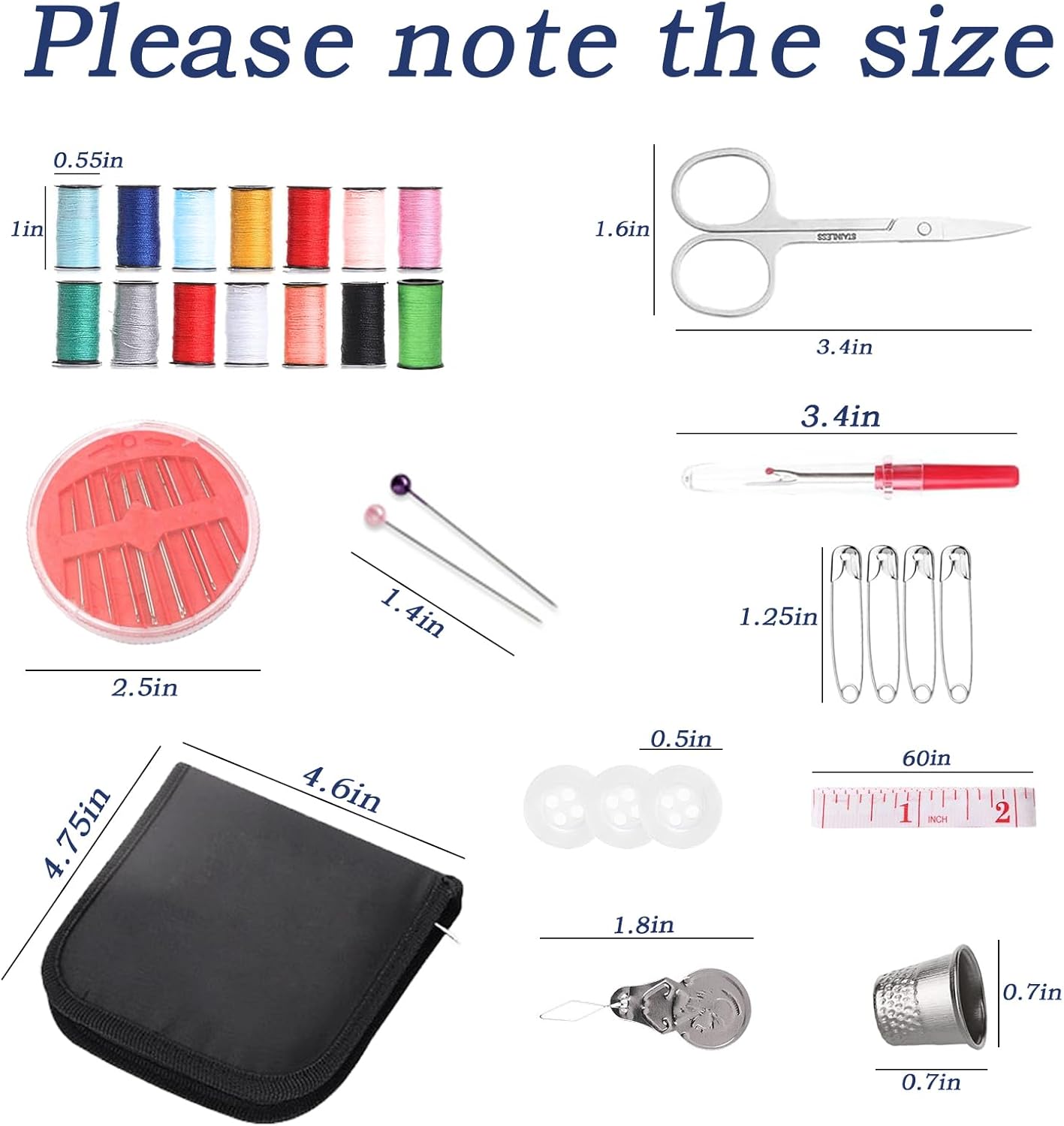 Sewing Kit with Case, Portable Needle and Thread Kit with Sewing Supplies and Accessories, Ideal for Adults,Beginners,Travelers,Home,Emergency, Includs Scissors,Measure Tape,Needle Threader and More