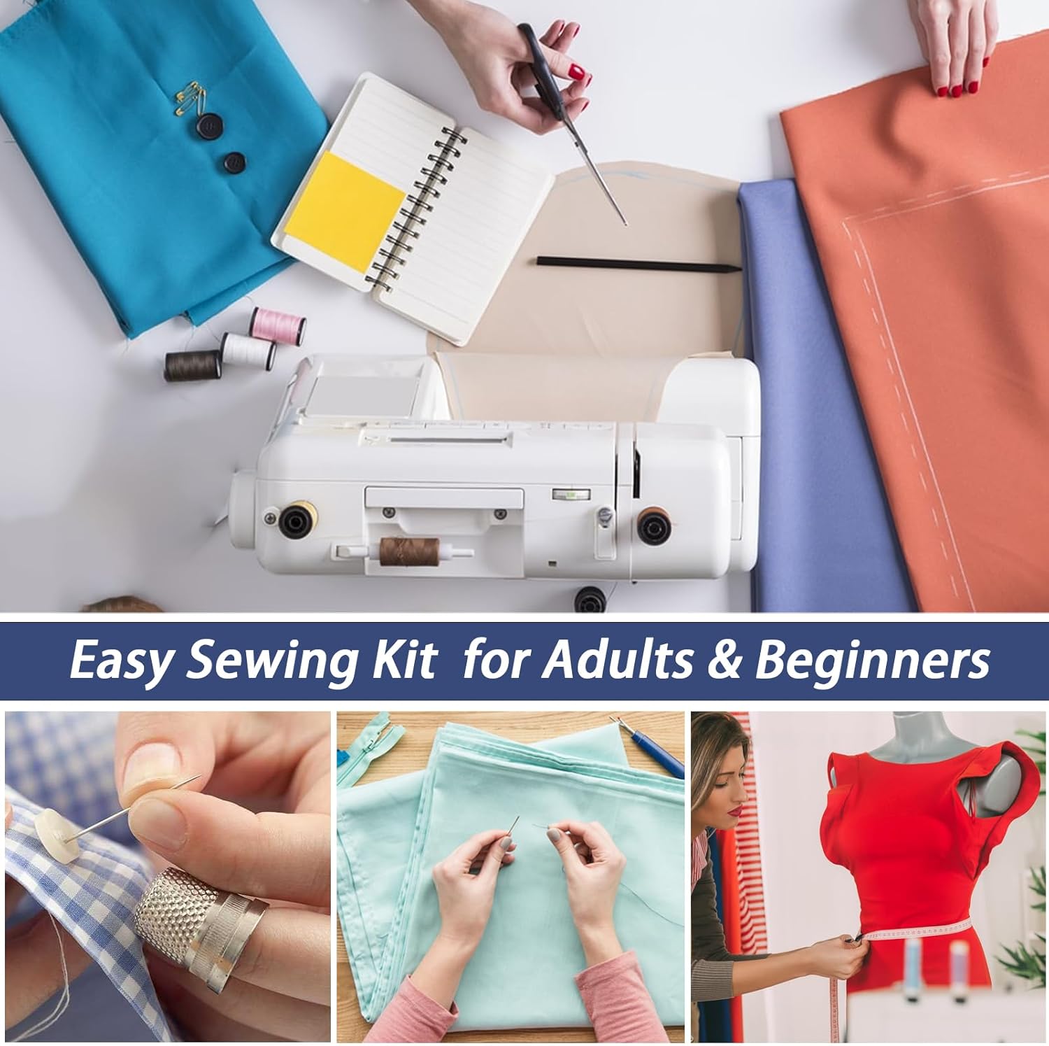 Sewing Kit with Case, Portable Needle and Thread Kit with Sewing Supplies and Accessories, Ideal for Adults,Beginners,Travelers,Home,Emergency, Includs Scissors,Measure Tape,Needle Threader and More