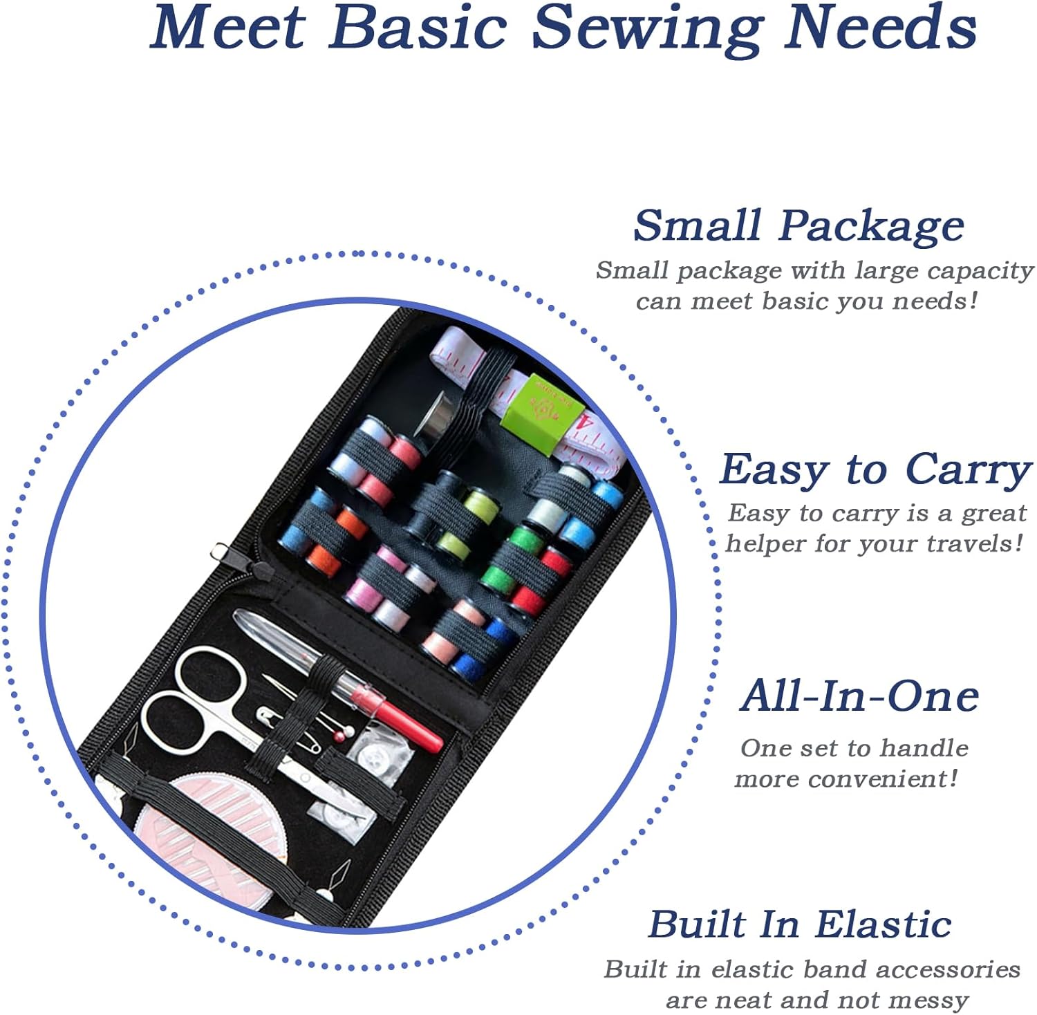 Sewing Kit with Case, Portable Needle and Thread Kit with Sewing Supplies and Accessories, Ideal for Adults,Beginners,Travelers,Home,Emergency, Includs Scissors,Measure Tape,Needle Threader and More