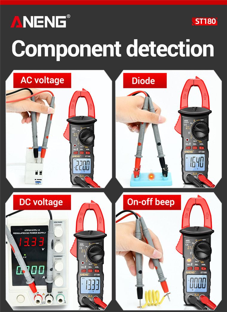 T180 4000 Counts Digital Clamp Meter Multimeter Clamp Multimeter Voltmeter Ammeter AC DC Voltage AC Current Meter NCV Tester Universal Meter Tester Current Yellow