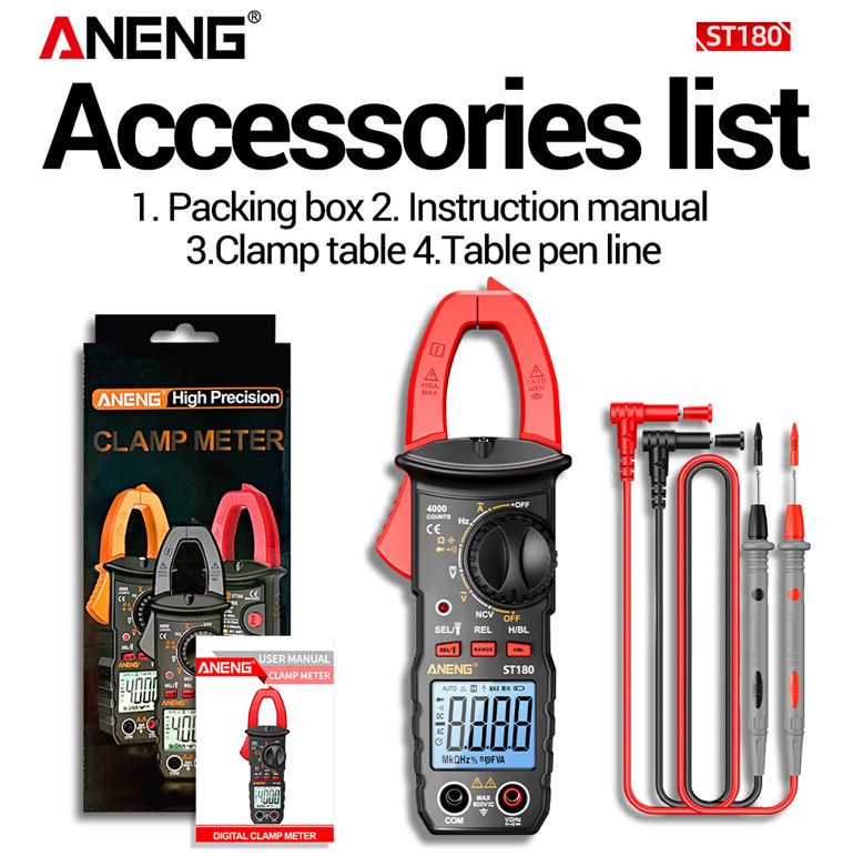 T180 4000 Counts Digital Clamp Meter Multimeter Clamp Multimeter Voltmeter Ammeter AC DC Voltage AC Current Meter NCV Tester Universal Meter Tester Current Yellow
