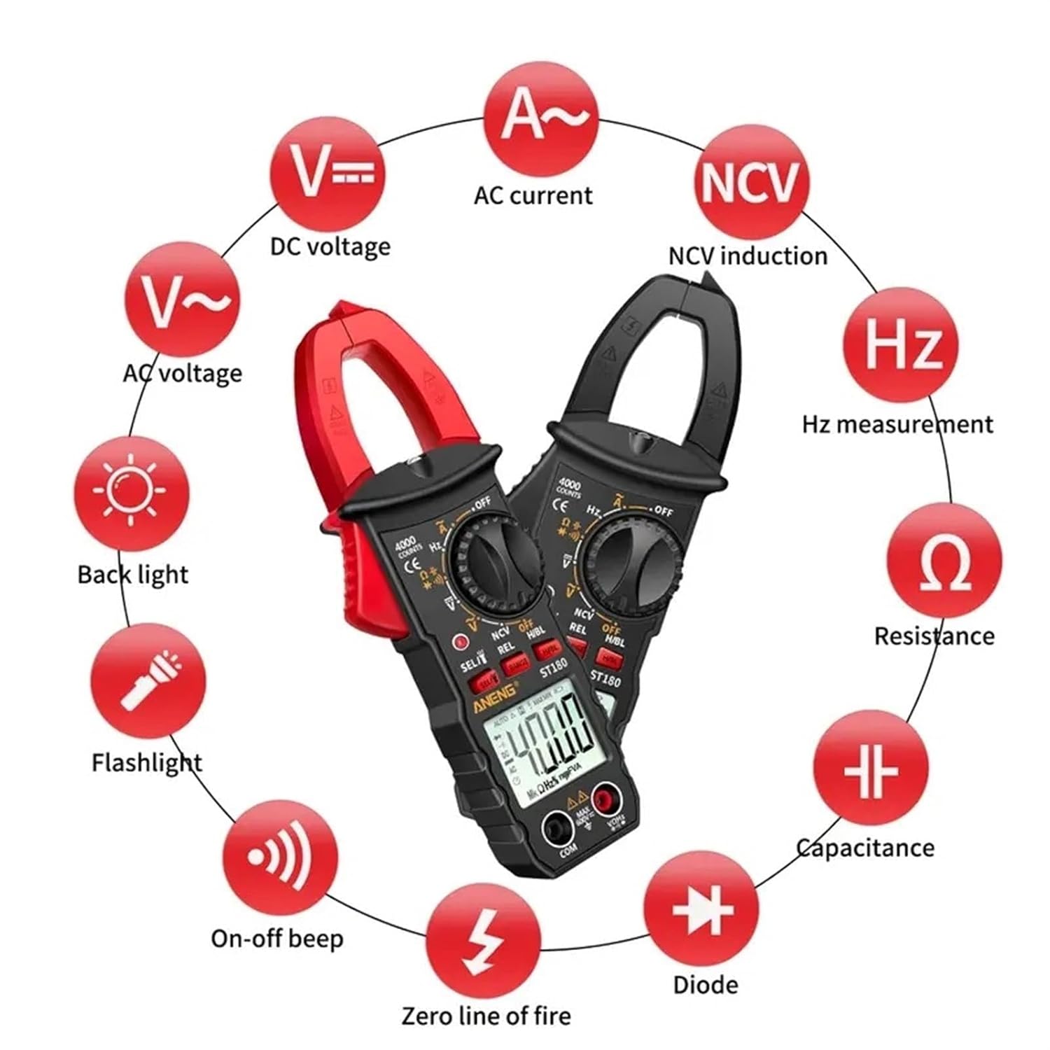 T180 4000 Counts Digital Clamp Meter Multimeter Clamp Multimeter Voltmeter Ammeter AC DC Voltage AC Current Meter NCV Tester Universal Meter Tester Current Yellow