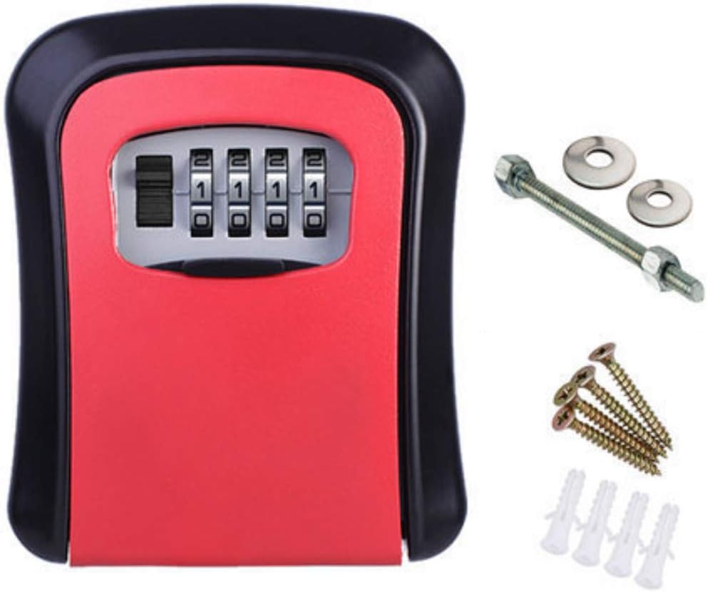 Key Lock Box, Combination Lock Box Wall Mounted Waterproof Key Storage Lock Box for Outdoor & Indoor 5 Keys Capacity Re-Settable Code