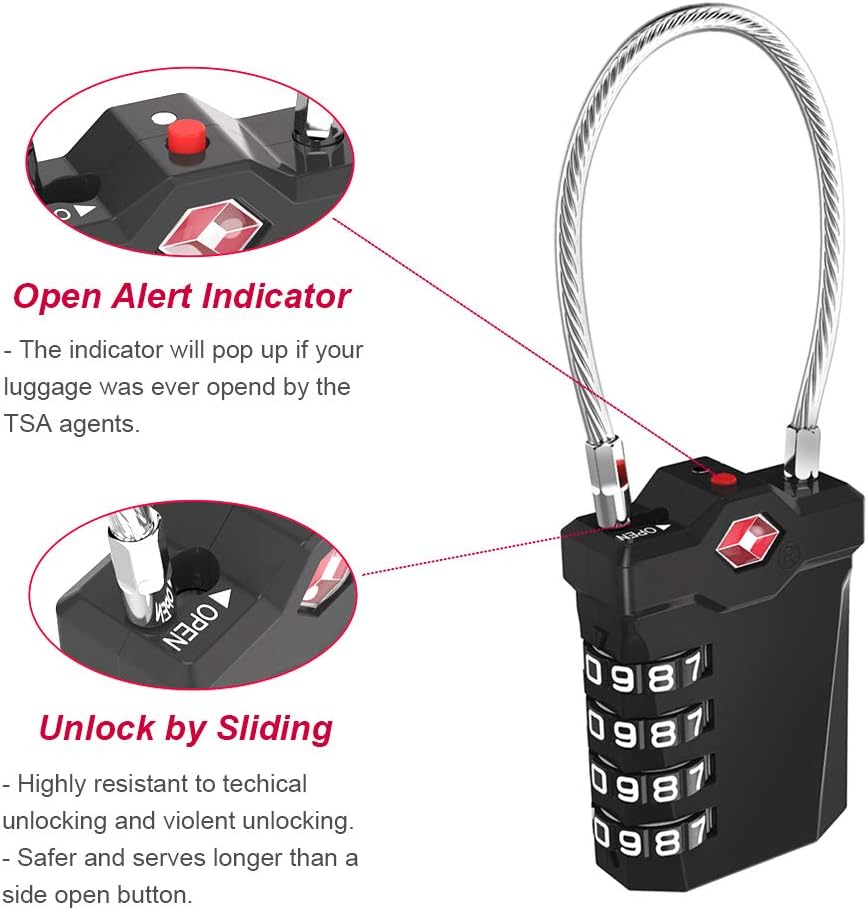 TSA Approved Luggage Locks, 4 Digit Combination Travel Locks Resettable Code Lock with Zinc Alloy Body for Suitcase, Toolbox, Backpack, Bag, Gym Locker