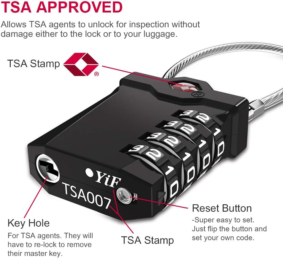 TSA Approved Luggage Locks, 4 Digit Combination Travel Locks Resettable Code Lock with Zinc Alloy Body for Suitcase, Toolbox, Backpack, Bag, Gym Locker