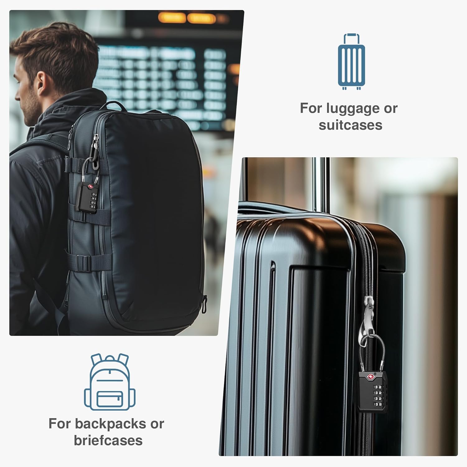 TSA Approved Luggage Locks, 4 Digit Combination Travel Locks Resettable Code Lock with Zinc Alloy Body for Suitcase, Toolbox, Backpack, Bag, Gym Locker