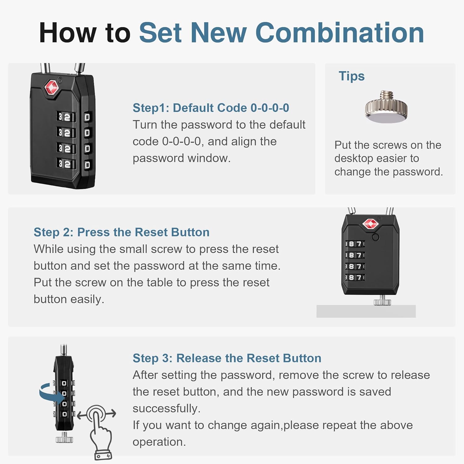 TSA Approved Luggage Locks, 4 Digit Combination Travel Locks Resettable Code Lock with Zinc Alloy Body for Suitcase, Toolbox, Backpack, Bag, Gym Locker
