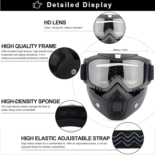 Motorcycle Face Mask Full Face,Dirt Bike Goggles Motocross, ATV, Offroad, Riding Racing Goggles transparent For Men Women