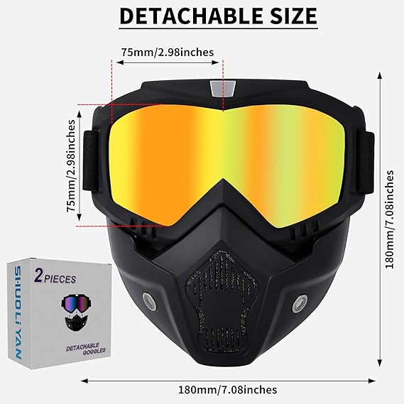 Motorcycle Face Mask Full Face,Dirt Bike Goggles Motocross, ATV, Offroad, Riding Racing Goggles transparent For Men Women