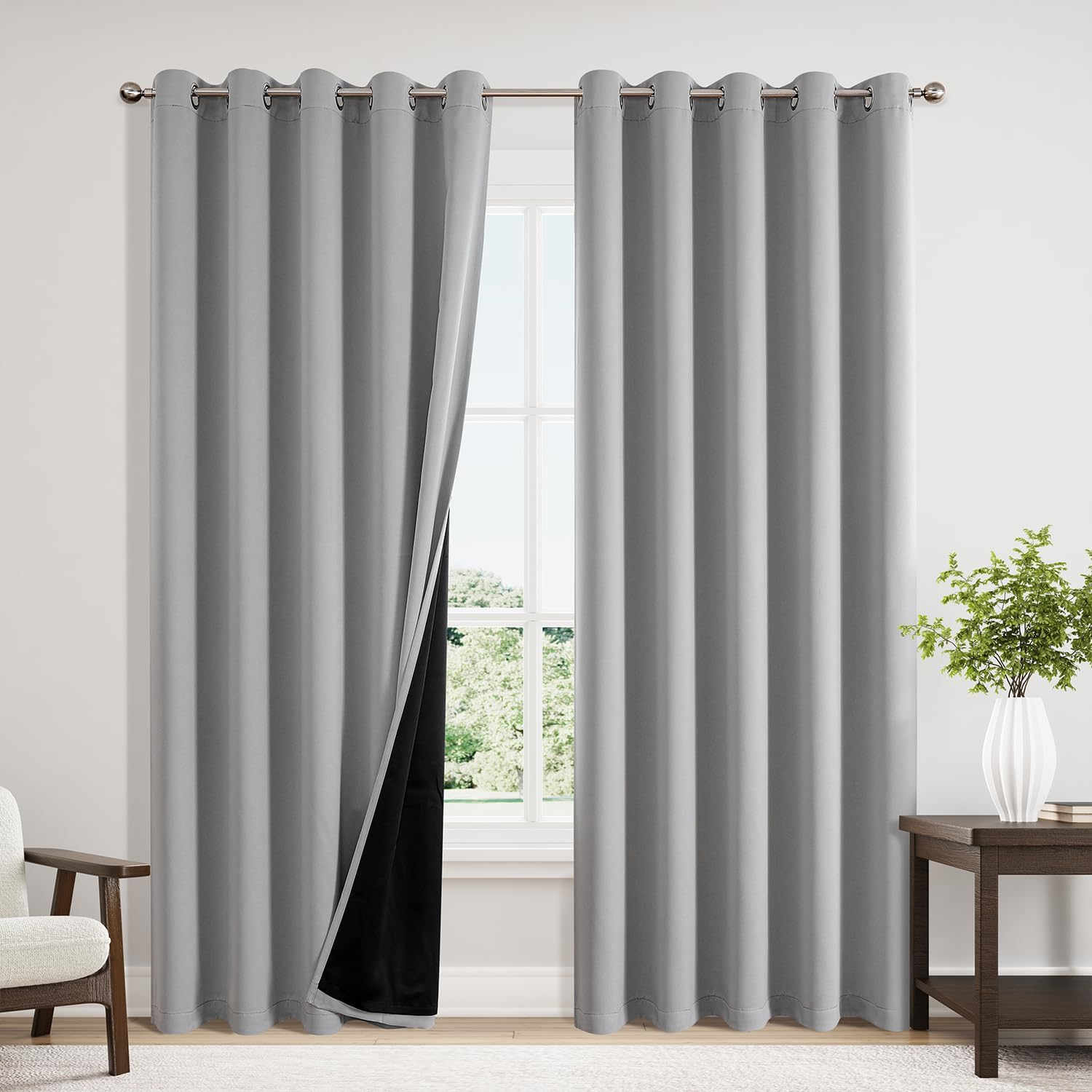 2pcs 100*250cm Blackout Room Darkening Thermal Insulated Curtains with Grommets for Bedroom Living Room Curtains Inches Long 2 Panels Home Decor