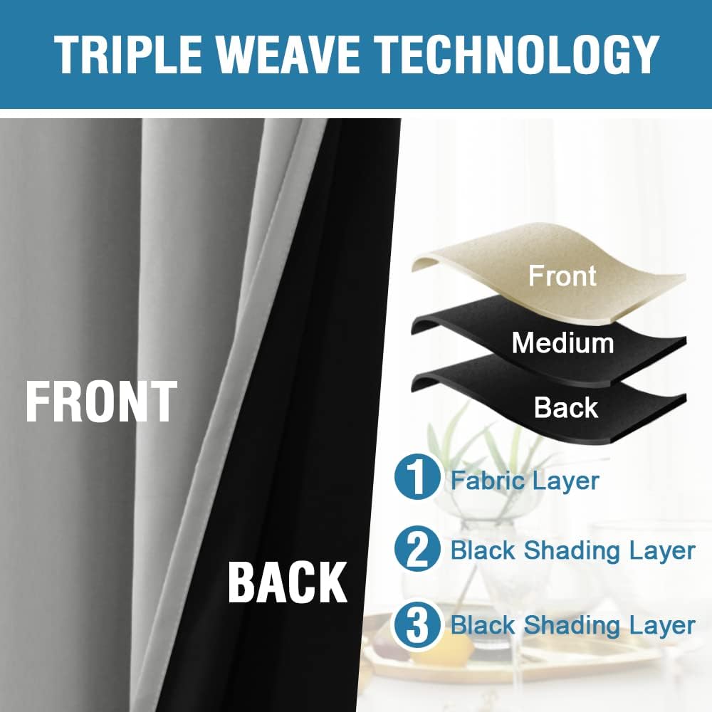 2pcs 100*250cm Blackout Room Darkening Thermal Insulated Curtains with Grommets for Bedroom Living Room Curtains Inches Long 2 Panels Home Decor