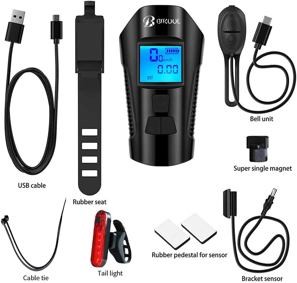 Bike Light Set,Bicycle Headlight with Horn and Speedometer Odometer,USB Rechargeable Bike Front Light and Tail Light,Fits All Mountain & Road Bike