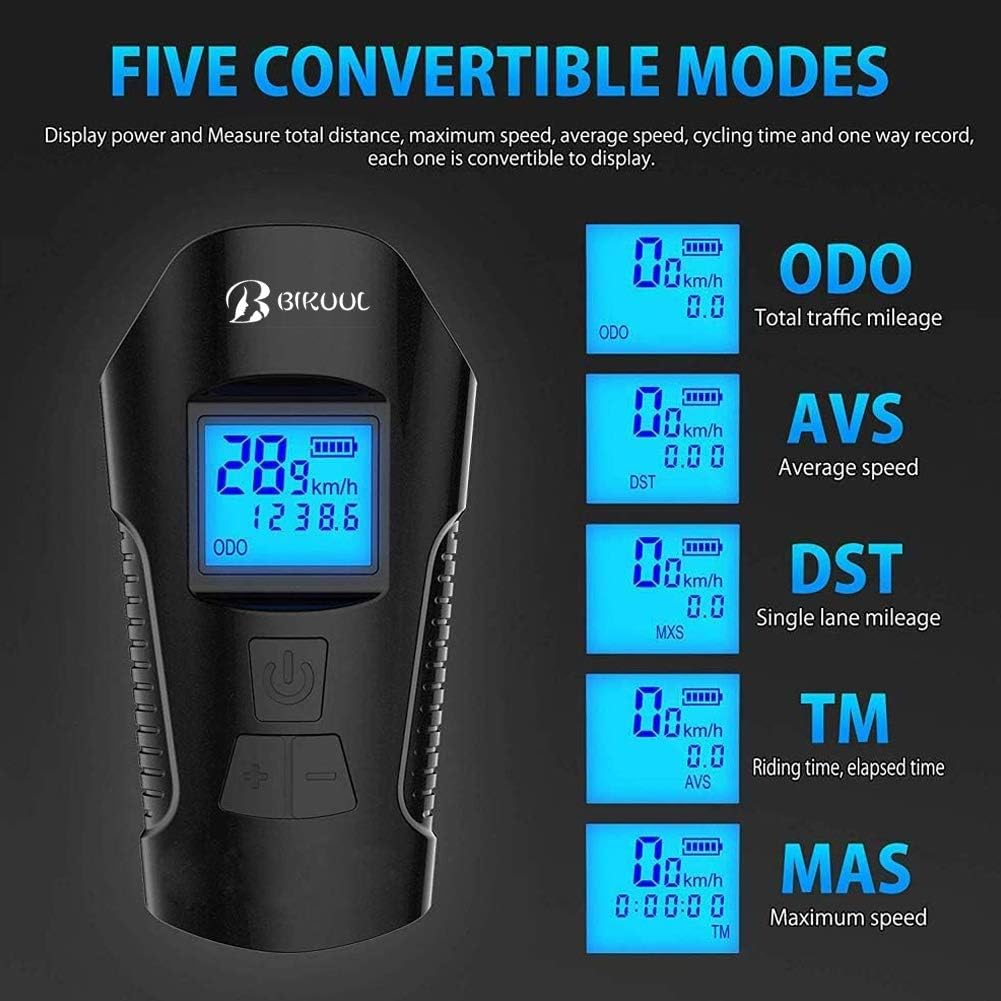 Bike Light Set,Bicycle Headlight with Horn and Speedometer Odometer,USB Rechargeable Bike Front Light and Tail Light,Fits All Mountain & Road Bike