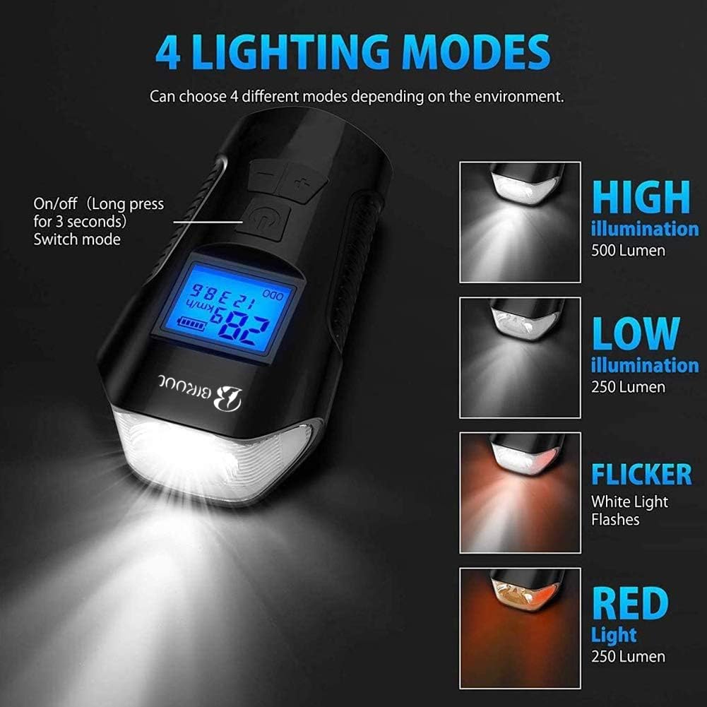 Bike Light Set,Bicycle Headlight with Horn and Speedometer Odometer,USB Rechargeable Bike Front Light and Tail Light,Fits All Mountain & Road Bike