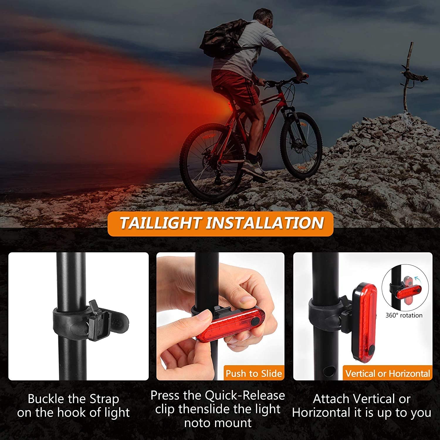 Bike Light Set,Bicycle Headlight with Horn and Speedometer Odometer,USB Rechargeable Bike Front Light and Tail Light,Fits All Mountain & Road Bike
