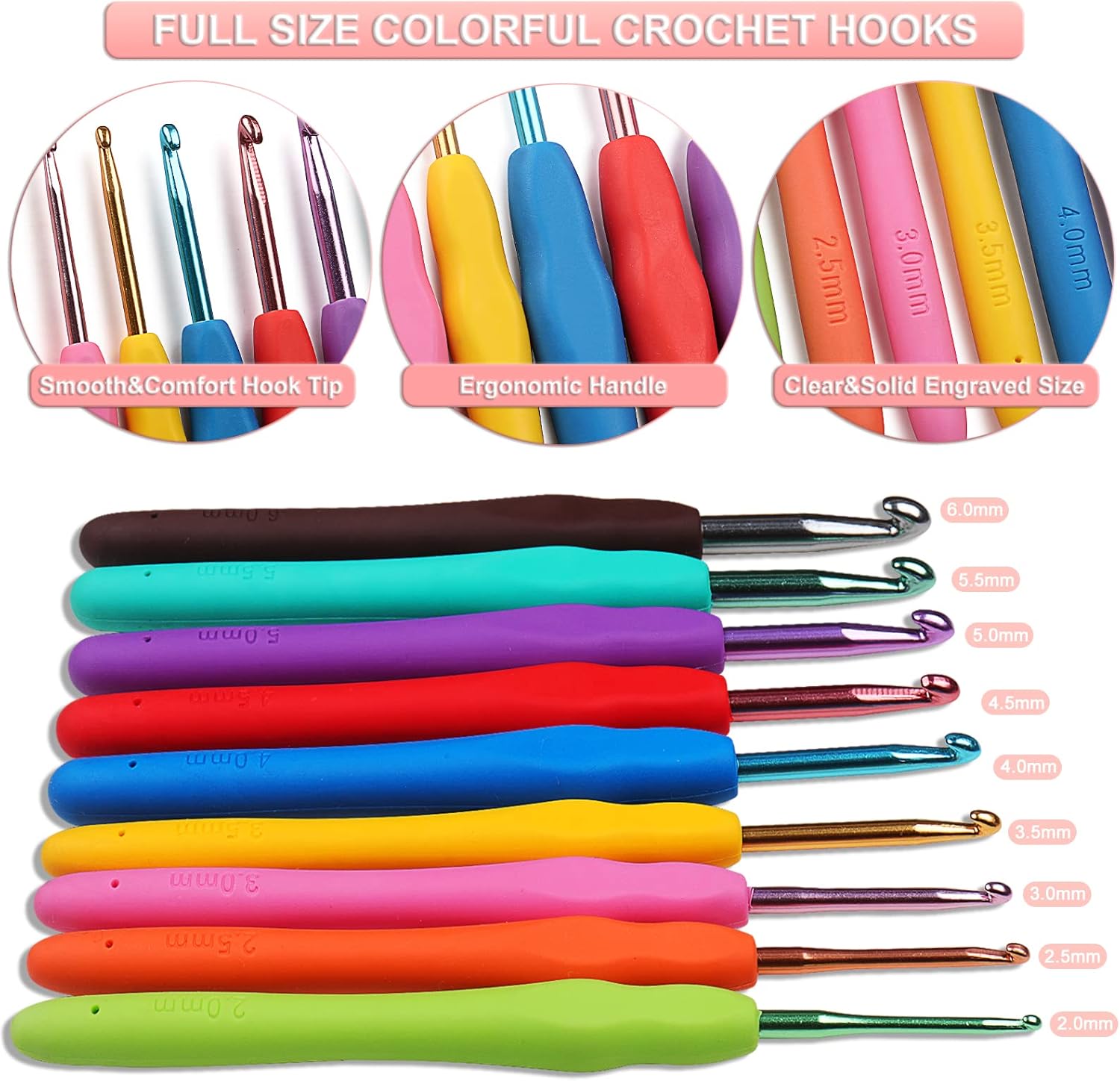 58pcs Crochet Kit Beginners, Crochet Hook Set with Yarn, Portable Crocheting Kit for Starter, Ergonomic Crochet Needles Tools DIY Knitting Accessories for Experienced Crochet Lovers