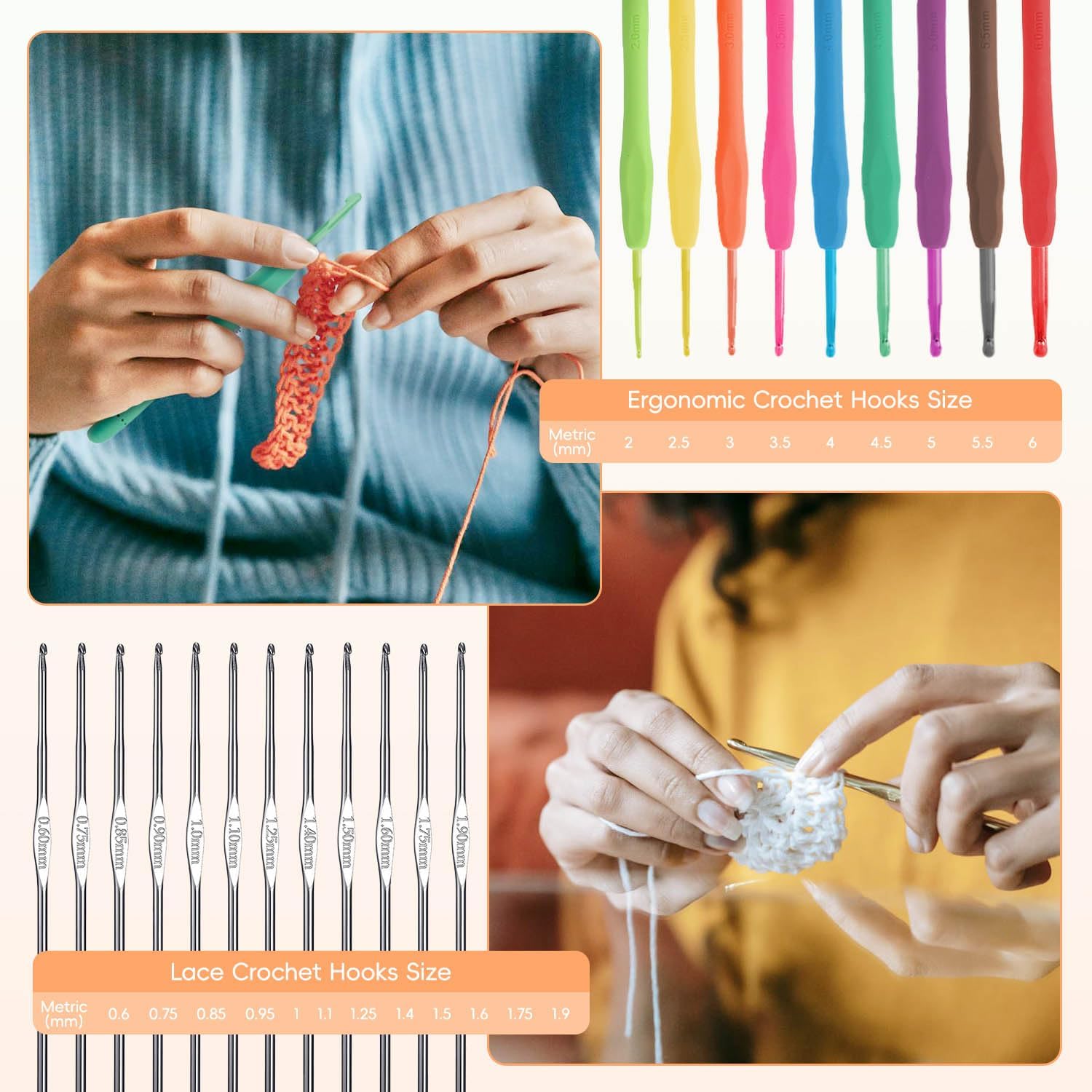 58pcs Crochet Kit Beginners, Crochet Hook Set with Yarn, Portable Crocheting Kit for Starter, Ergonomic Crochet Needles Tools DIY Knitting Accessories for Experienced Crochet Lovers