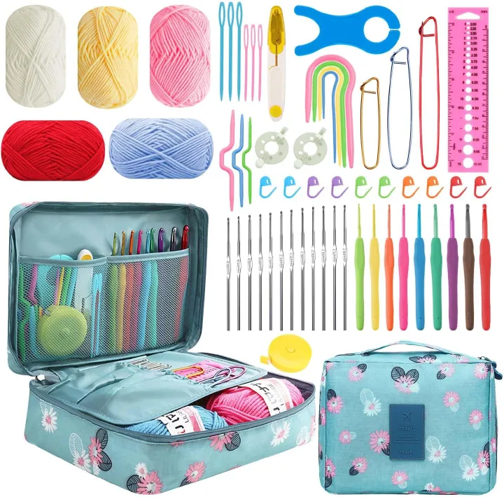 58pcs Crochet Kit Beginners, Crochet Hook Set with Yarn, Portable Crocheting Kit for Starter, Ergonomic Crochet Needles Tools DIY Knitting Accessories for Experienced Crochet Lovers