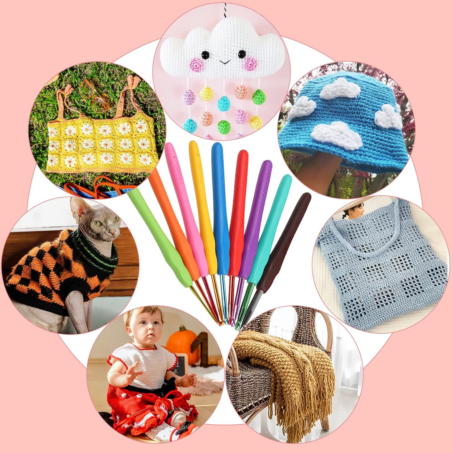 58pcs Crochet Kit Beginners, Crochet Hook Set with Yarn, Portable Crocheting Kit for Starter, Ergonomic Crochet Needles Tools DIY Knitting Accessories for Experienced Crochet Lovers