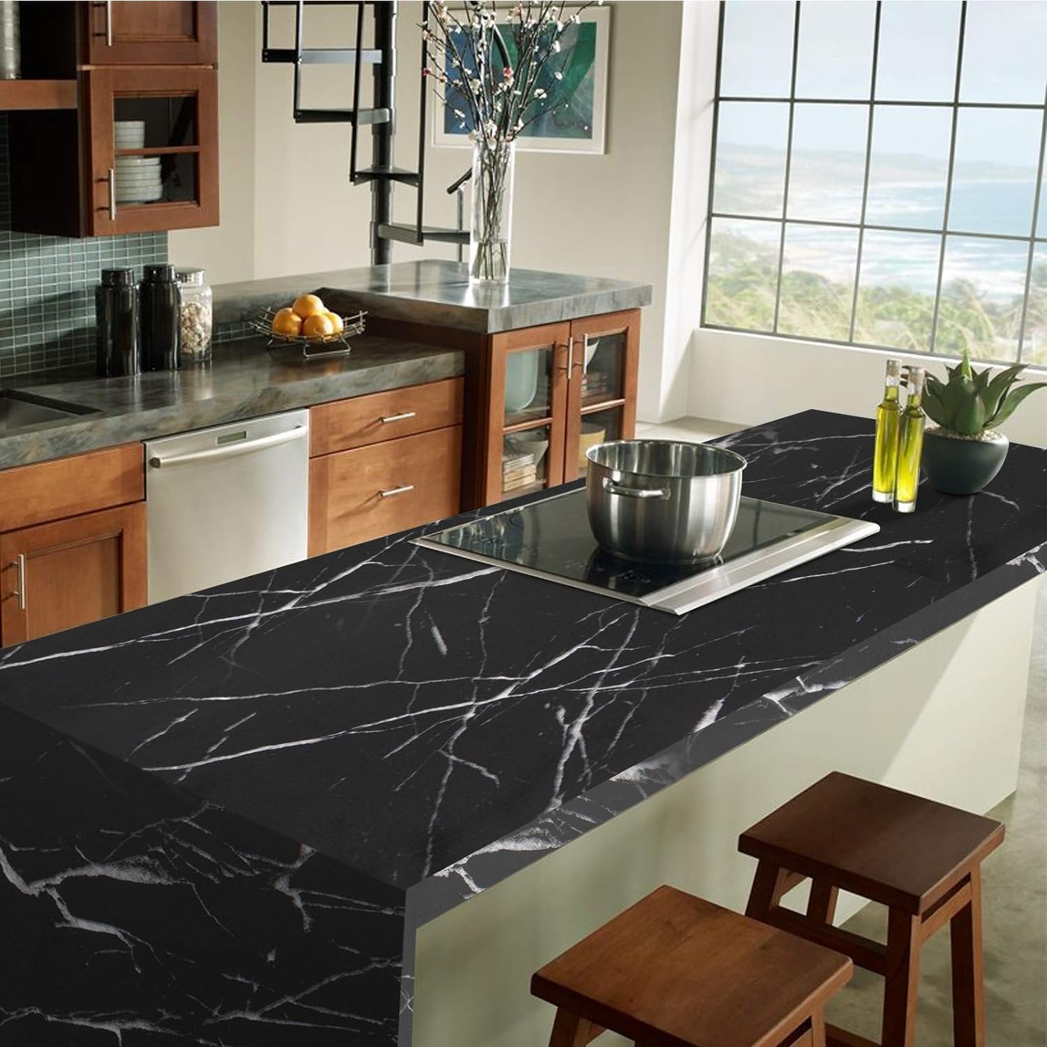 Marble Peel and Stick Wallpaper Self-Adhesive Renter Friendly Contact Paper Removable Waterproof Vinyl Faux Granite Décor for Furniture Upcycling Countertop Kitchen Cabinets Bathroom