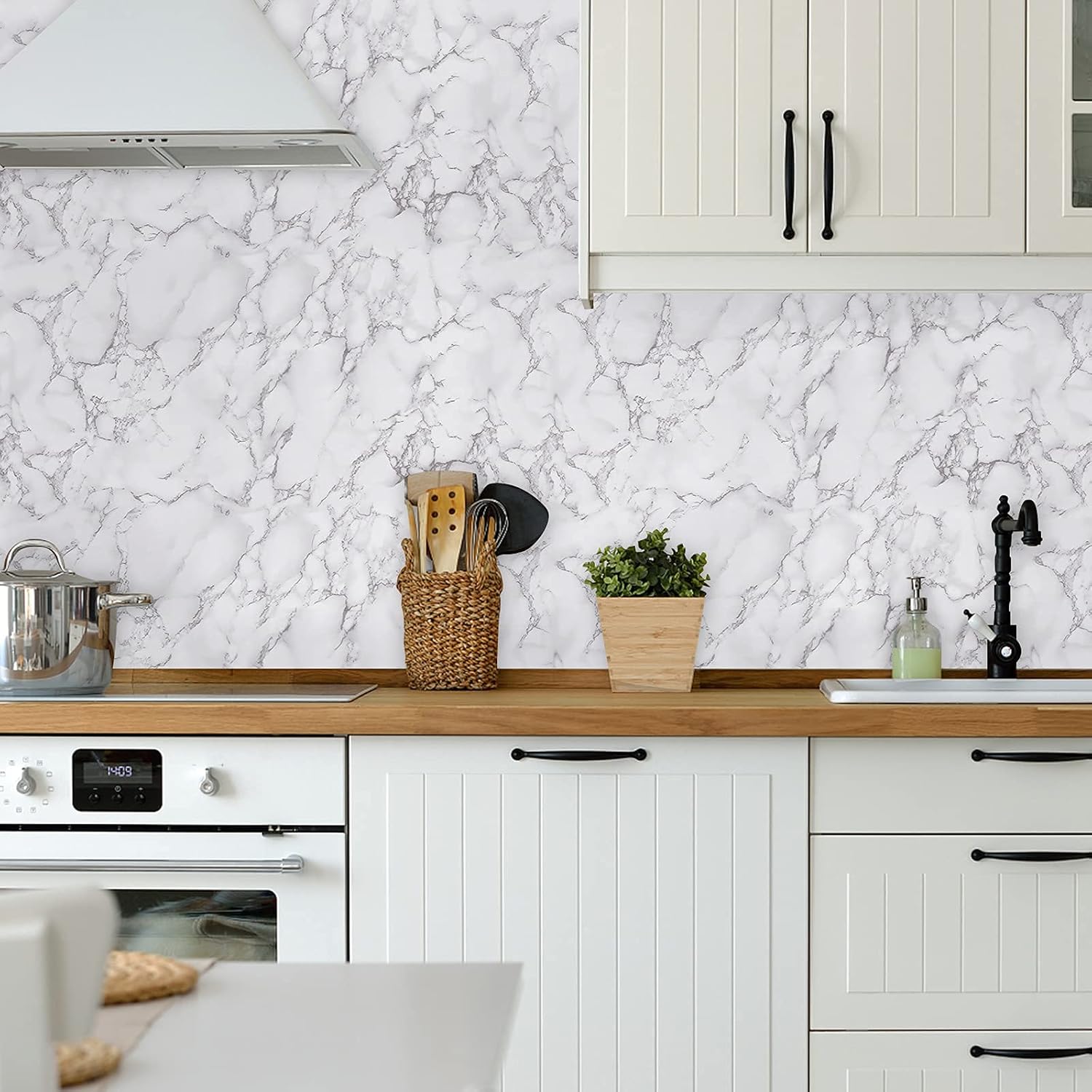 Marble Peel and Stick Wallpaper Self-Adhesive Renter Friendly Contact Paper Removable Waterproof Vinyl Faux Granite Décor for Furniture Upcycling Countertop Kitchen Cabinets Bathroom