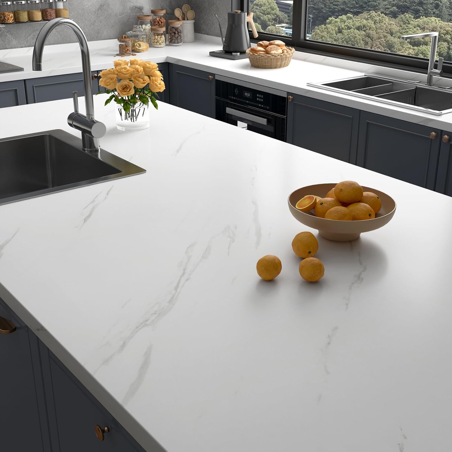 Marble Peel and Stick Wallpaper Self-Adhesive Renter Friendly Contact Paper Removable Waterproof Vinyl Faux Granite Décor for Furniture Upcycling Countertop Kitchen Cabinets Bathroom