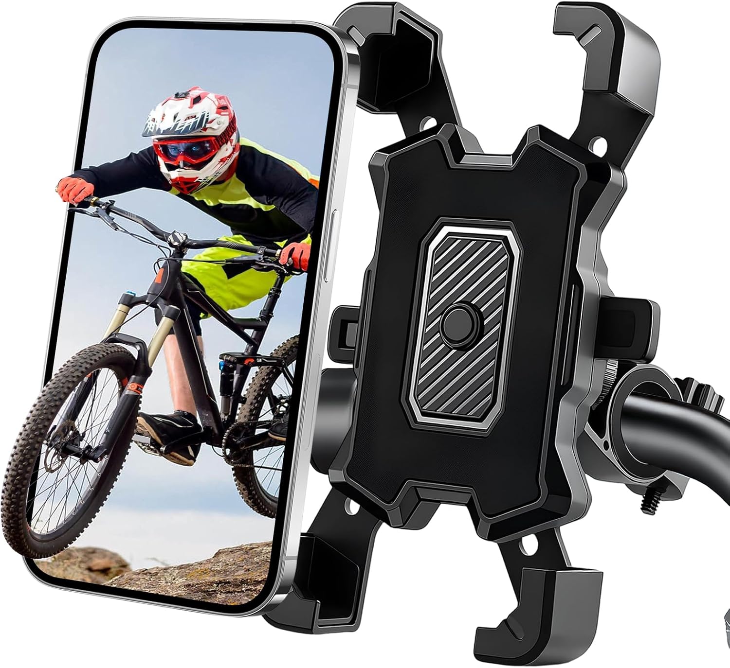 Bike Phone Holder[Anti-Vibration & Safety Lock],Universal Motorbike Phone Holder 360° Adjustable Angle for Bicycle MTB Scooter,Compatible for 4.5-6.8 Inch Phones
