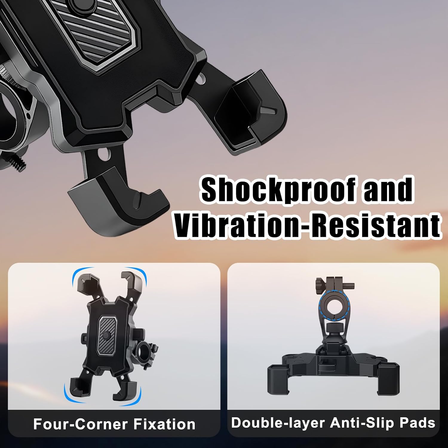 Bike Phone Holder[Anti-Vibration & Safety Lock],Universal Motorbike Phone Holder 360° Adjustable Angle for Bicycle MTB Scooter,Compatible for 4.5-6.8 Inch Phones
