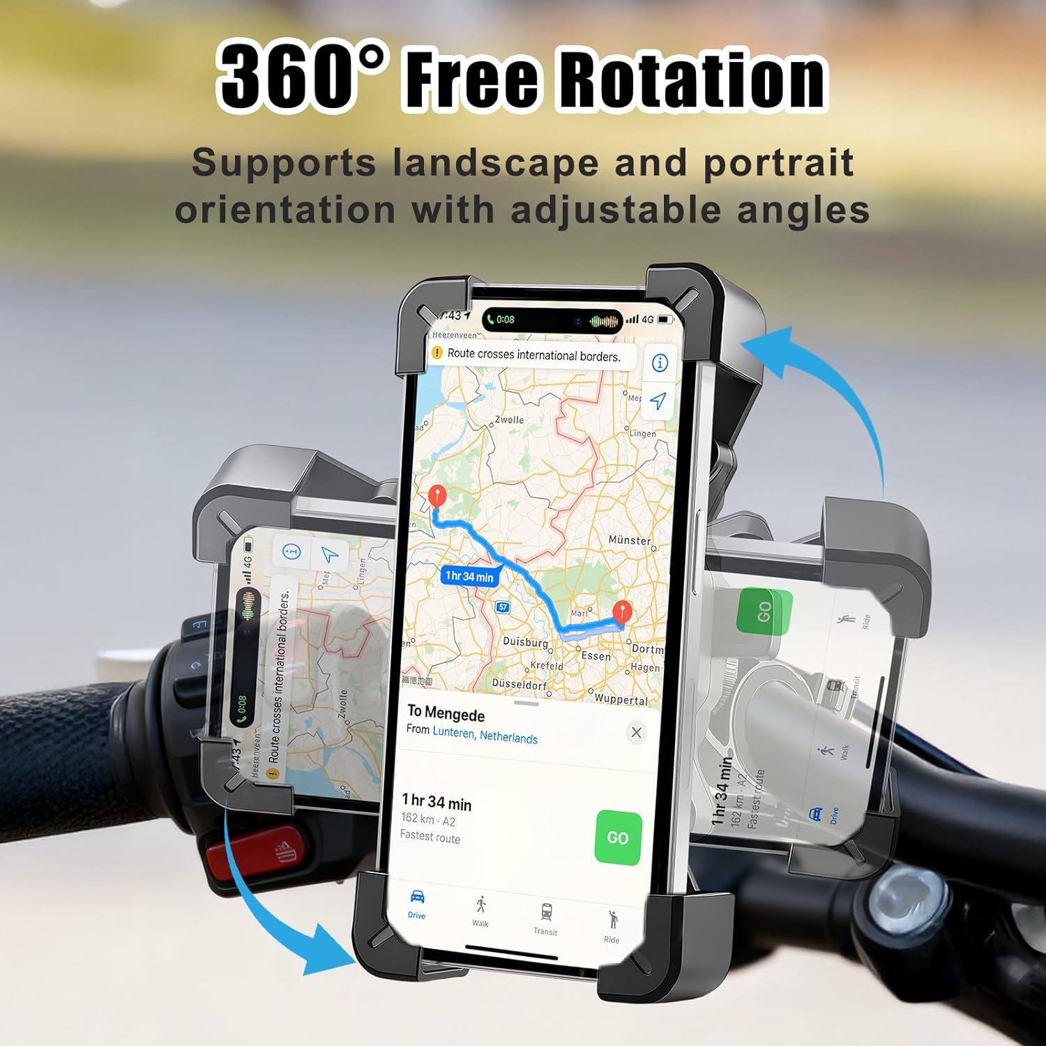 Bike Phone Holder[Anti-Vibration & Safety Lock],Universal Motorbike Phone Holder 360° Adjustable Angle for Bicycle MTB Scooter,Compatible for 4.5-6.8 Inch Phones