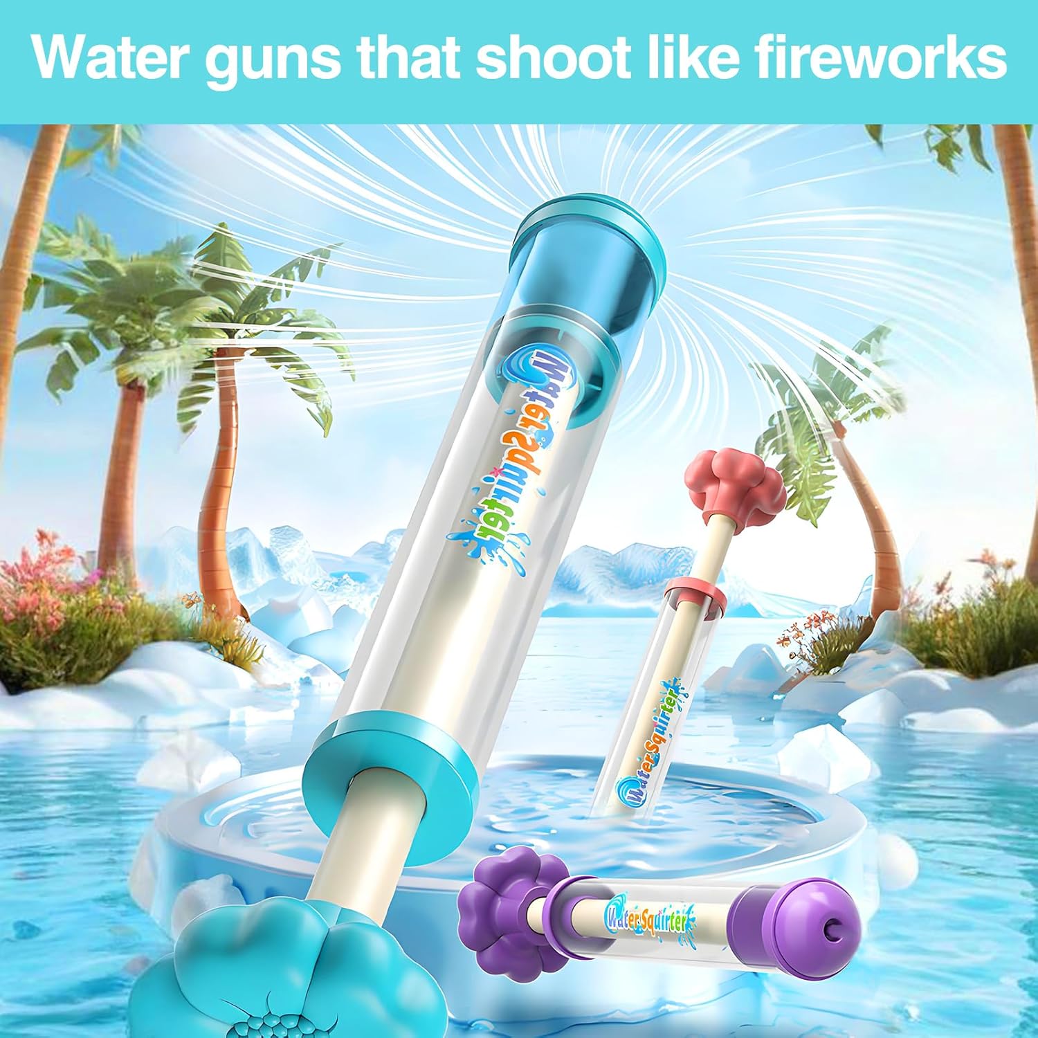 1pcs Firework Water Gun, Waterguns Kids, Romantic Firework Style Water Spray Toy for Couples, High Pressure Pull-Out Sprinkler Spray Toys for Bathing Pool Family Friends Interactive Pool Game