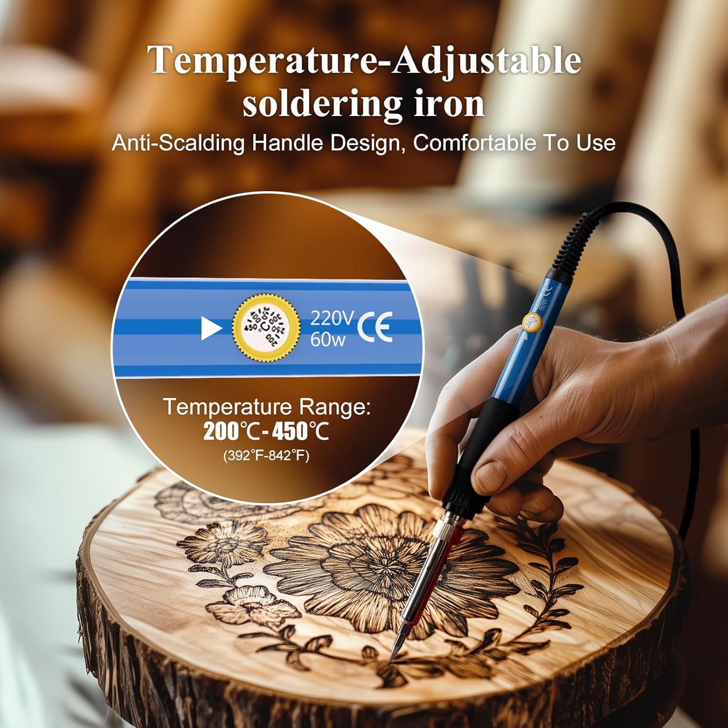 71 Pieces Wood Burning Tool with Adjustable Temperature 200~450°C, Professional Pyrography Pen for Embossing Carving Soldering