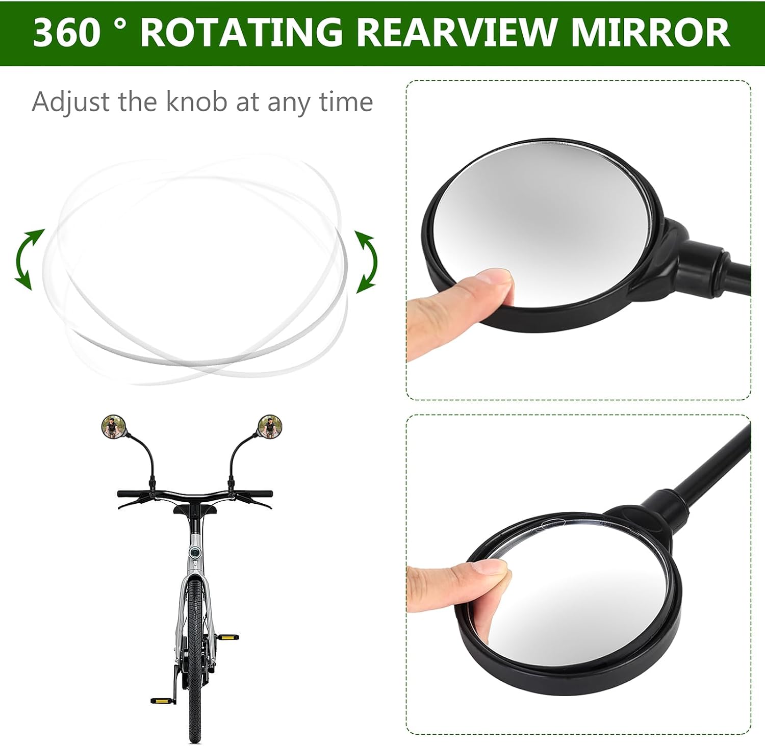 360 Degree Rotating Wide Angle Bicycle Mirrors Acrylic Convex Safety Mirrors for Handlebar 22-30mm Accessories for All Bikes, Motorcycles