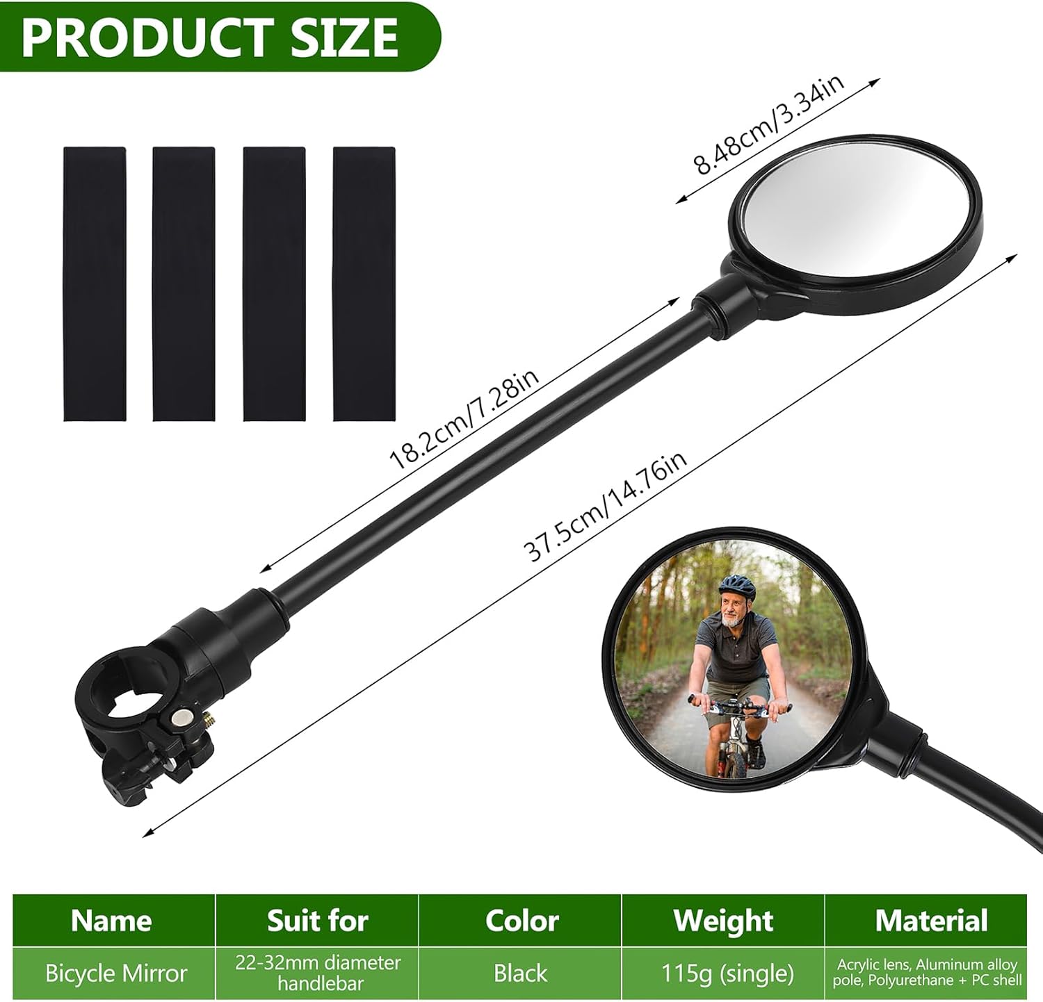 360 Degree Rotating Wide Angle Bicycle Mirrors Acrylic Convex Safety Mirrors for Handlebar 22-30mm Accessories for All Bikes, Motorcycles