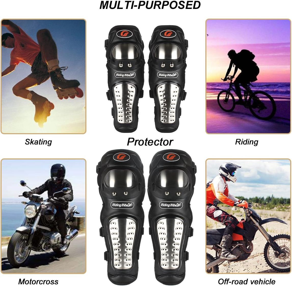 4PCS Knee Pads Elbow Pads Stainless Steel Motorcycle Elbow Knee Shin Guards Protector For Motorcycle Cycling Mountain Biking