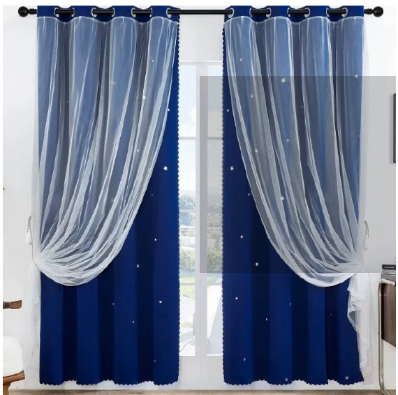 2pcs 150*250cm Decor Sheer Grommet Curtains Panel with Insulated Blackout Lining, Room Darkening Window Curtain Set