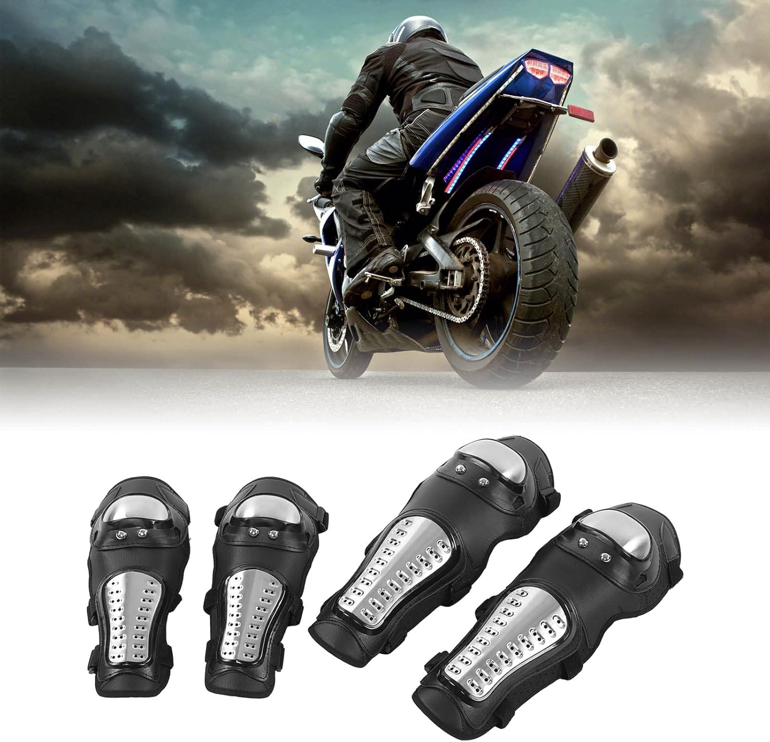 4PCS Knee Pads Elbow Pads Stainless Steel Motorcycle Elbow Knee Shin Guards Protector For Motorcycle Cycling Mountain Biking