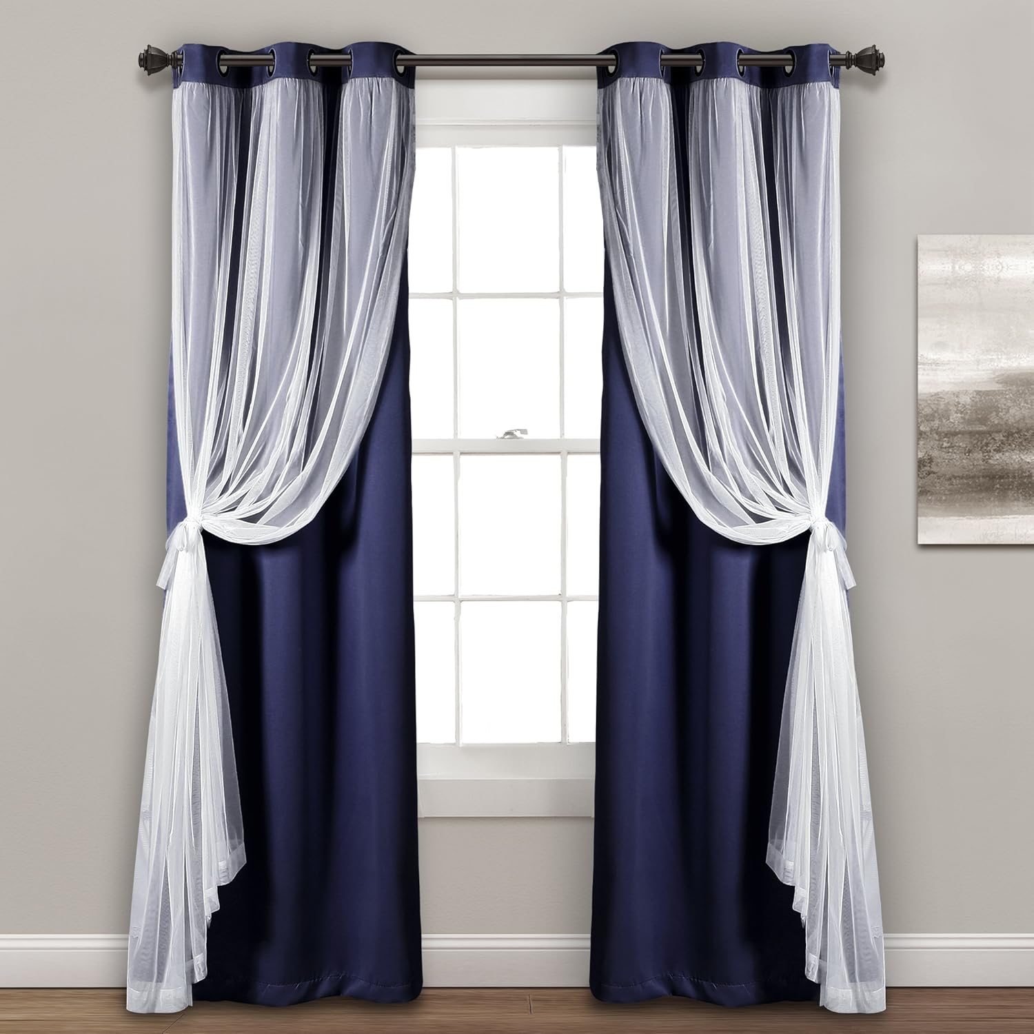 2pcs 150*250cm Decor Sheer Grommet Curtains Panel with Insulated Blackout Lining, Room Darkening Window Curtain Set