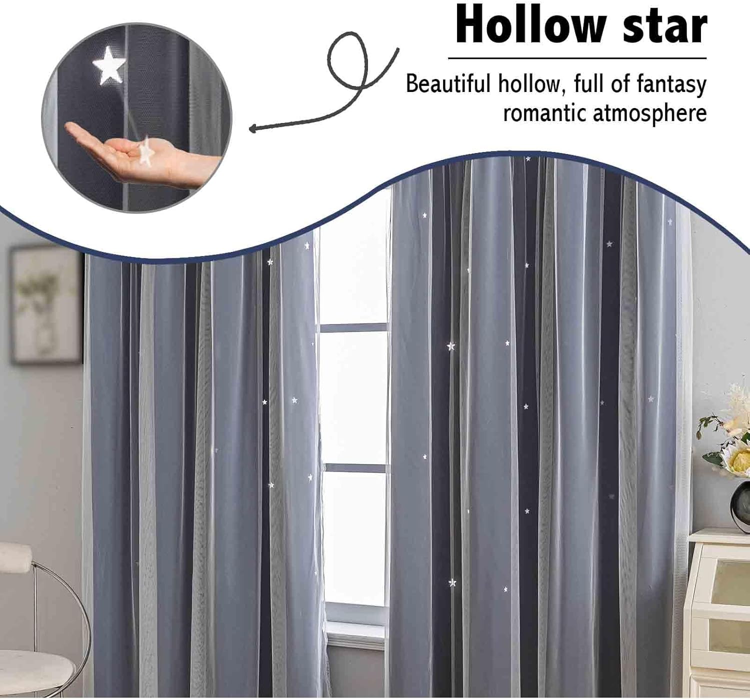 2pcs 150*250cm Decor Sheer Grommet Curtains Panel with Insulated Blackout Lining, Room Darkening Window Curtain Set