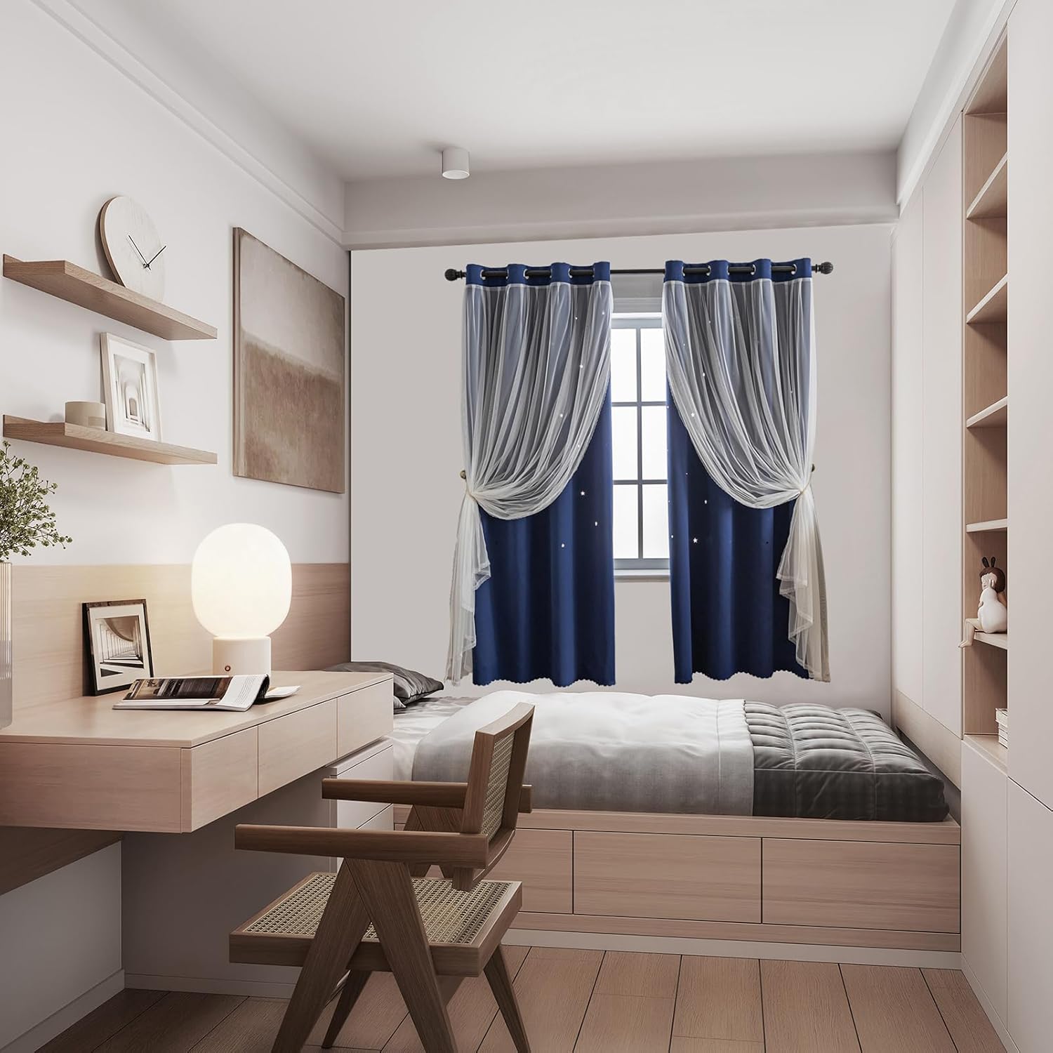 2pcs 150*250cm Decor Sheer Grommet Curtains Panel with Insulated Blackout Lining, Room Darkening Window Curtain Set