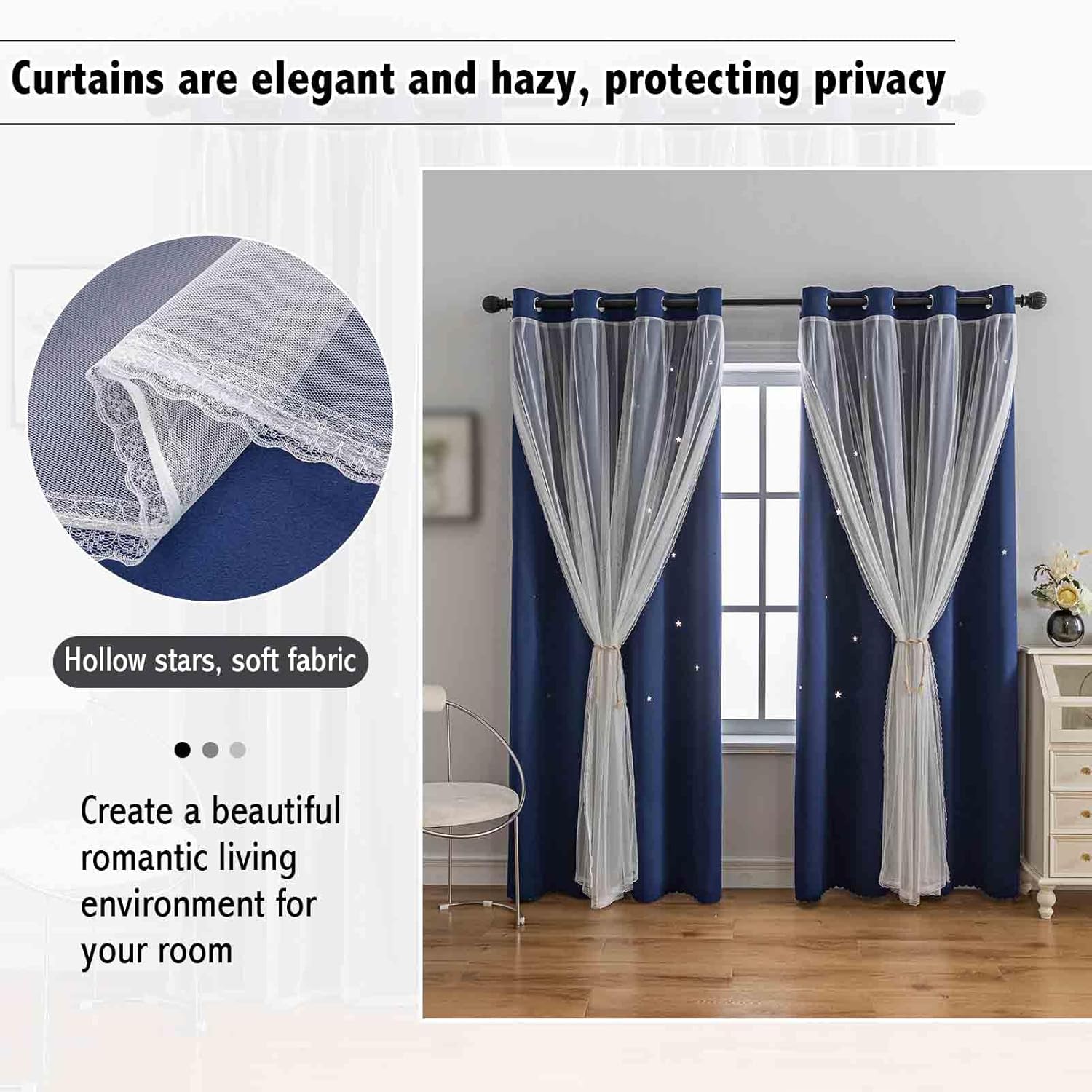 2pcs 150*250cm Decor Sheer Grommet Curtains Panel with Insulated Blackout Lining, Room Darkening Window Curtain Set