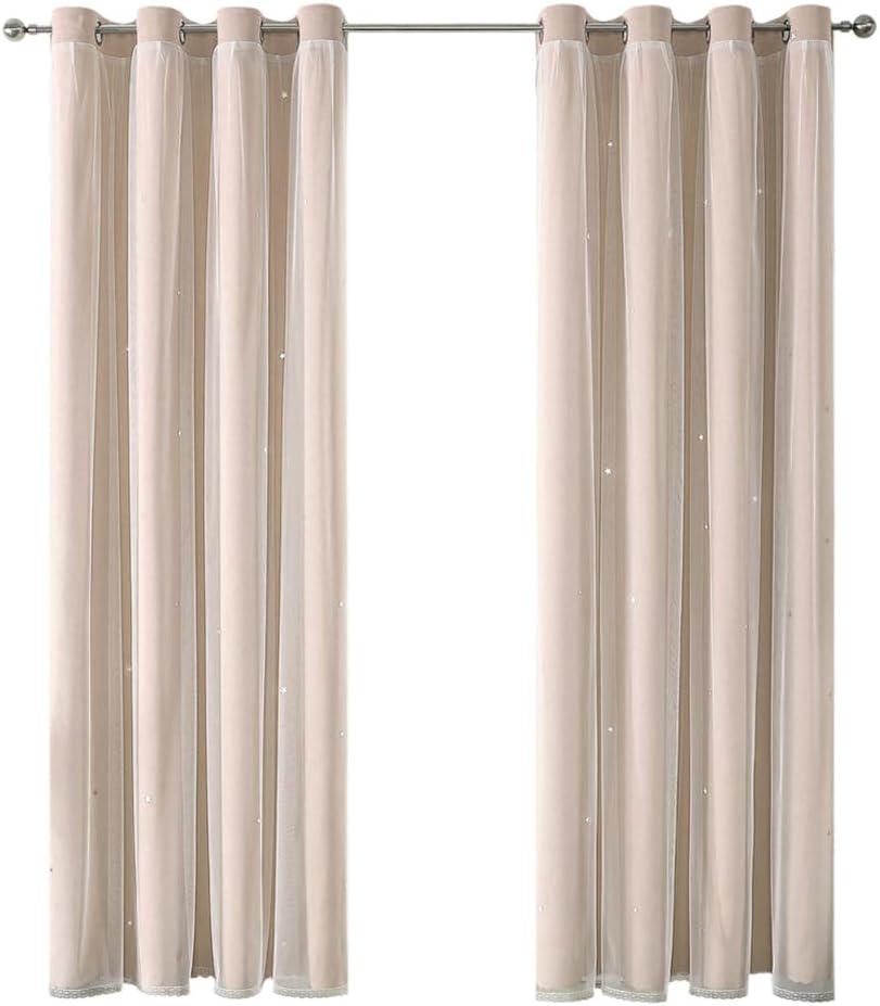 2pcs 150*250cm Decor Sheer Grommet Curtains Panel with Insulated Blackout Lining, Room Darkening Window Curtain Set