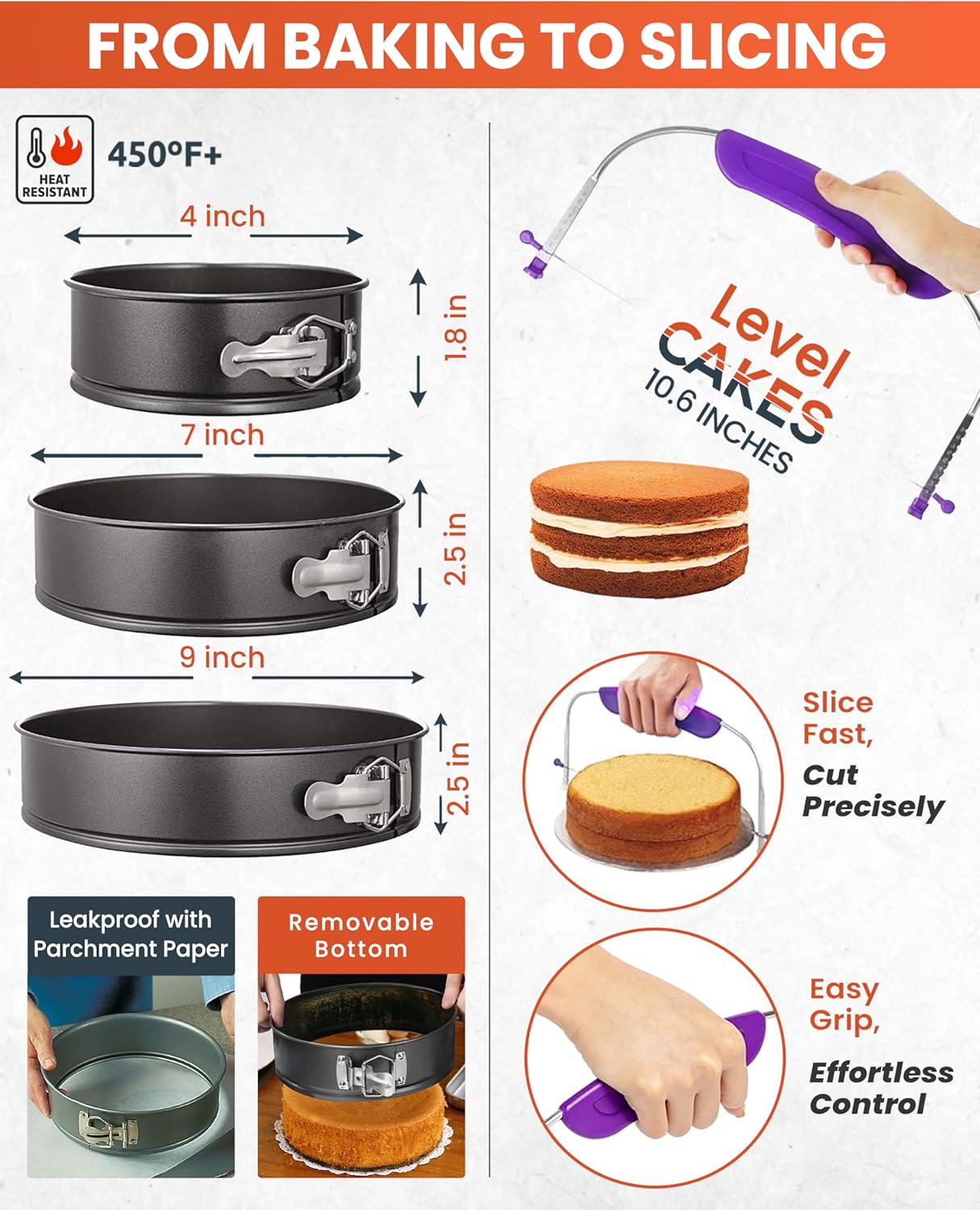 Cake Decorating Supplies, 700PCs Cake Decorating Kit 3 Springform Cake Pans, Cake Turntable, Numbered Piping Icing Tips, Chocolate Mold,Leveler, Baking Supplies Cupcake Liner & more Baking Stuff