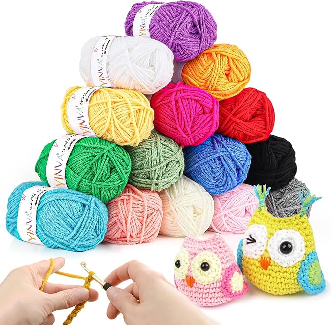 24 Pcs 4 Ply Combed Milk Cotton Yarn Crochet Yarn Acrylic Yarn Knitting Wool 24Pcs x 25g Crochet Kits for Beginners Adults Wool for Crochet Knitting and Crafts Multi-Color