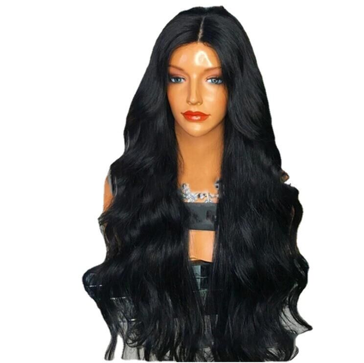 YW-RM1396-Black wave long curly hair, high-temperature silk headband with rose mesh, popular wig for women in Europe and America