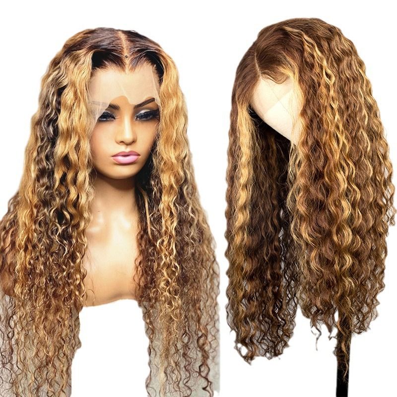 HX-XQ555 European and American fashion front lace wigs long curly hair African small curly chemical fiber headpiece